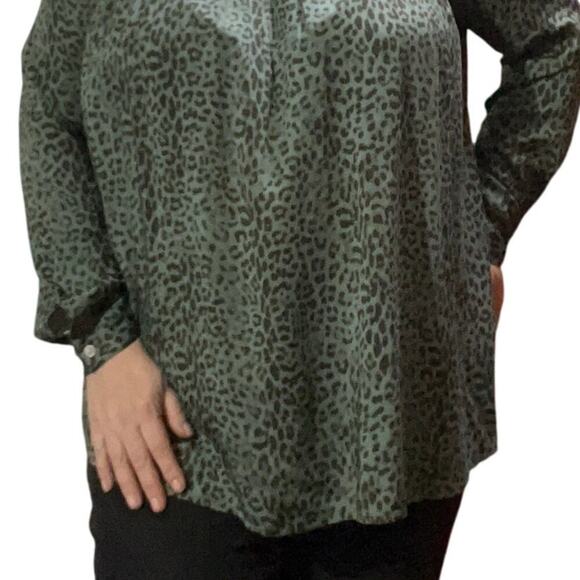J.Jill Womens Animal Print Teal Smocked Long Sleeve Blouse Size Large - Picture 6 of 11